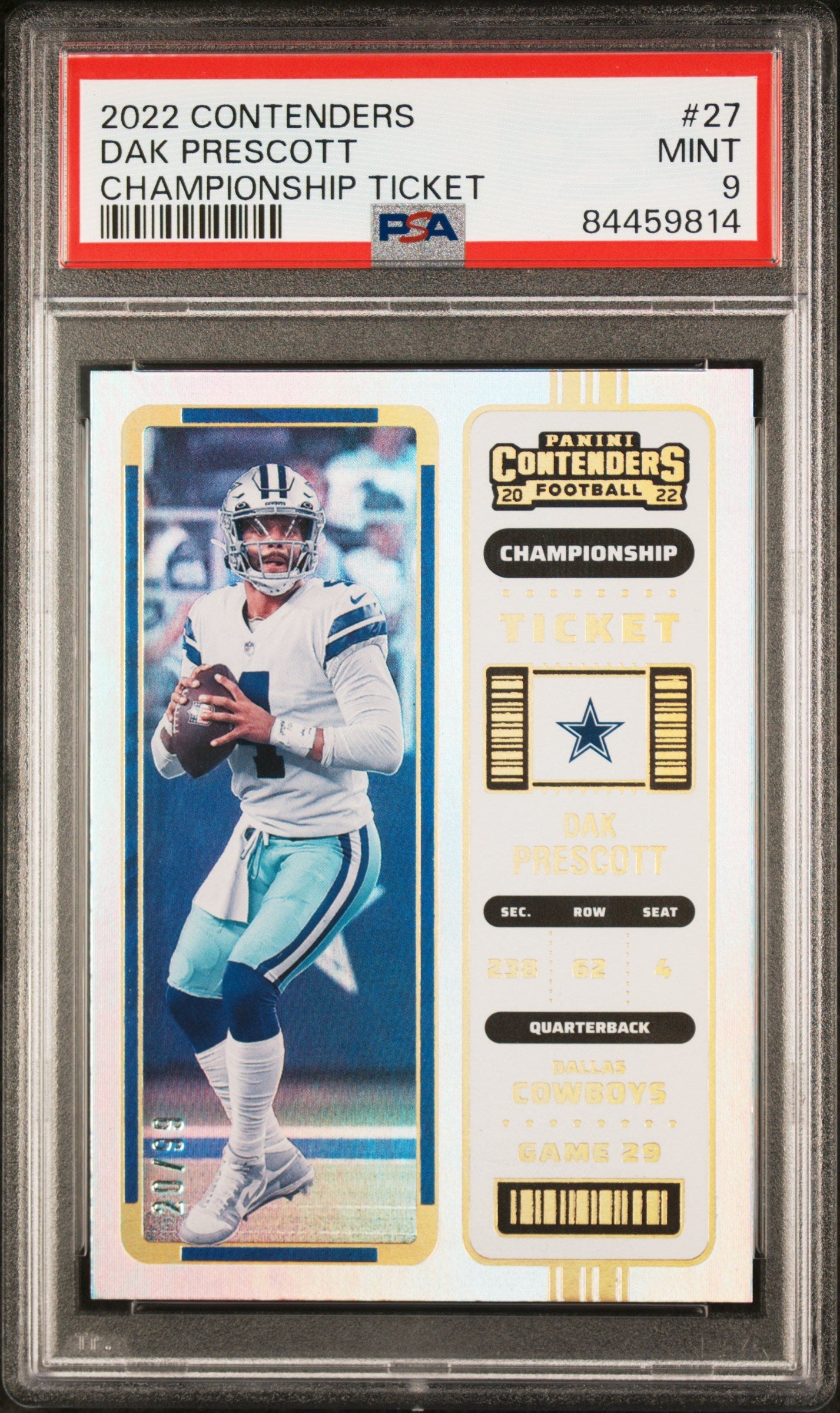 2022 Panini Contenders #27 Dak Prescott Championship Ticket /99 PSA 9