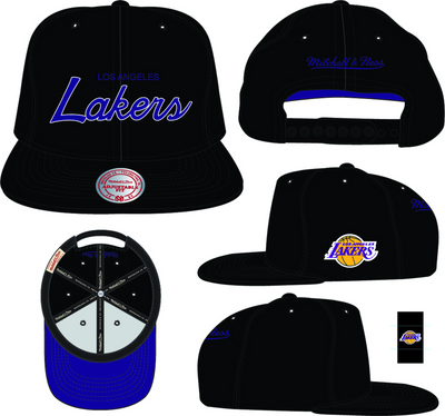 Mitchell & Ness Los Angeles Lakers Black Foundation Script Snapback Hat