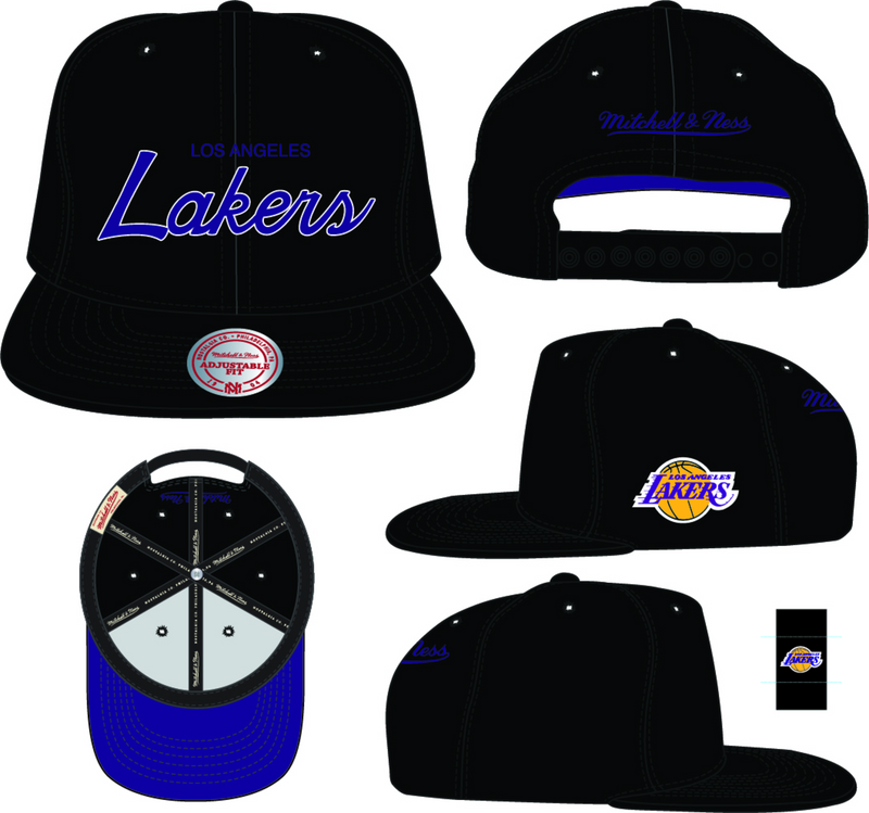 Mitchell & Ness Los Angeles Lakers Black Foundation Script Snapback Hat