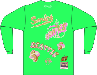 Mitchell & Ness Seattle Supersonics Teal Hardwood Classics Sidewalk Sketch Long Sleeve T-Shirt