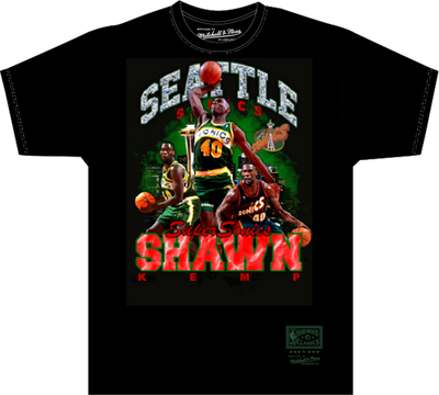 Mitchell & Ness Shawn Kemp Seattle Supersonics Black Hardwood Classics Bling T-Shirt