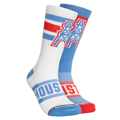 Mitchell & Ness Houston Oilers White/Light Blue Hail Mary Crew Sweatshirt Socks