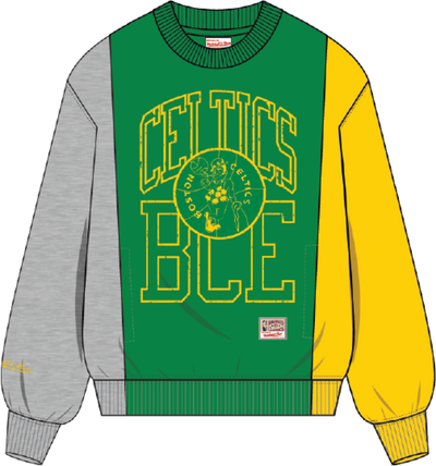 Mitchell & Ness Boston Celtics Grey Heather Split 3 Crewneck Sweatshirt Sweater