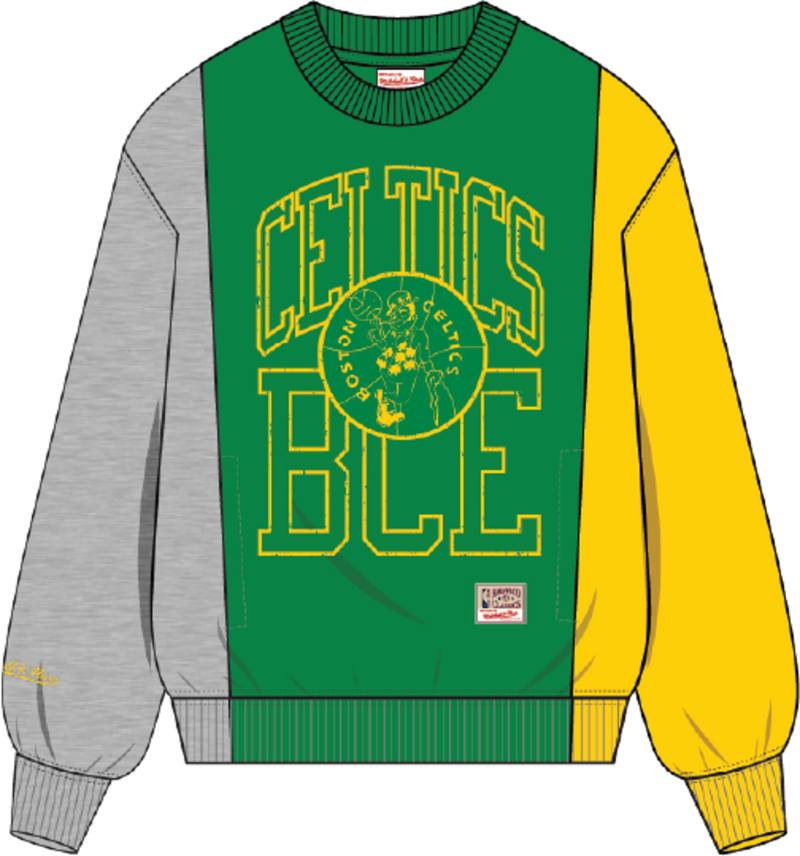Mitchell & Ness Boston Celtics Grey Heather Split 3 Crewneck Sweatshirt Sweater