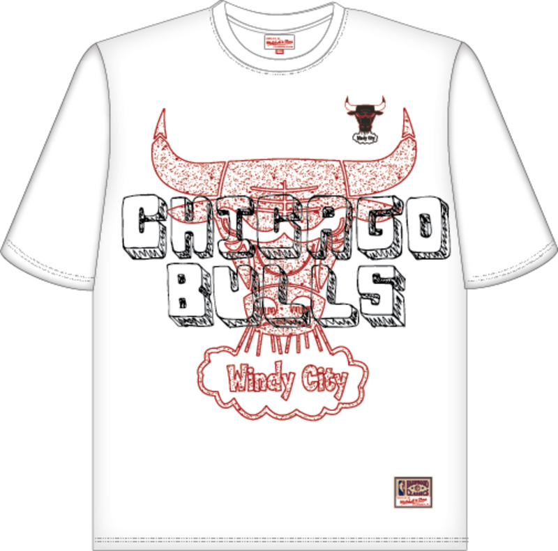 Mitchell & Ness Chicago Bulls White Striker Premium Graphic T-Shirt