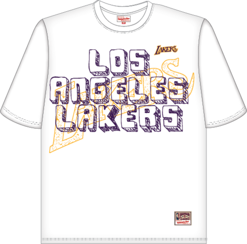 Mitchell & Ness Los Angeles Lakers White Striker Premium Graphic T-Shirt