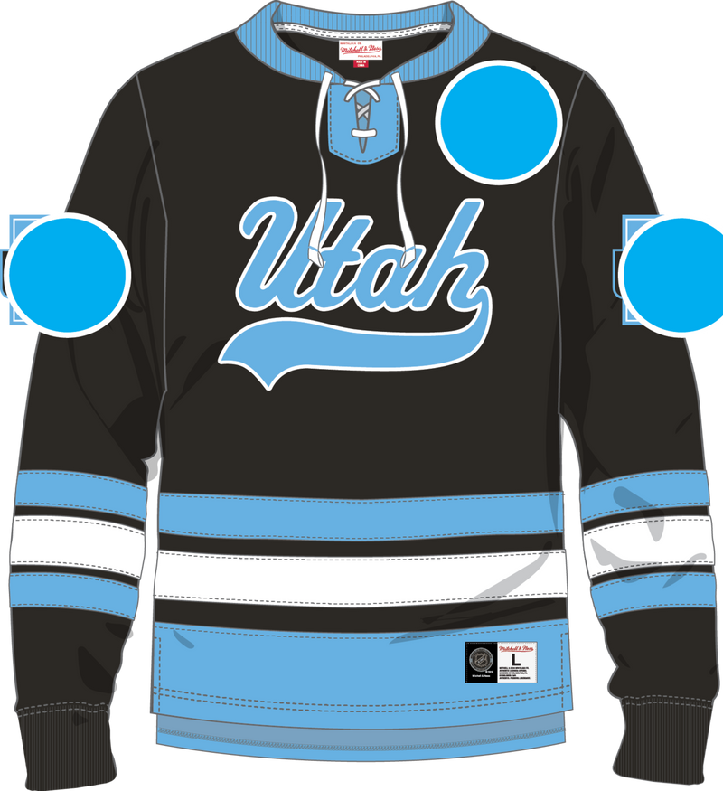 Mitchell & Ness Utah Hockey Club Black Heritage Laceup Crew Sweatshirt