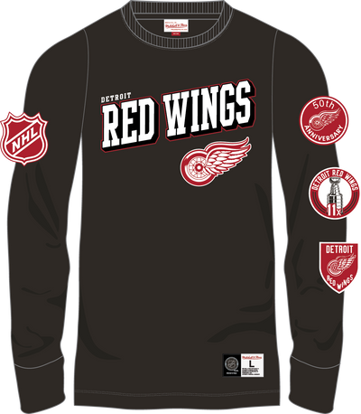 Mitchell & Ness Detroit Red Wings Black Current Logo Training Camp Long Sleeve T-Shirt