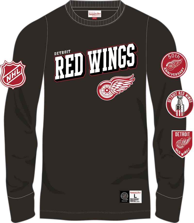 Mitchell & Ness Detroit Red Wings Black Current Logo Training Camp Long Sleeve T-Shirt