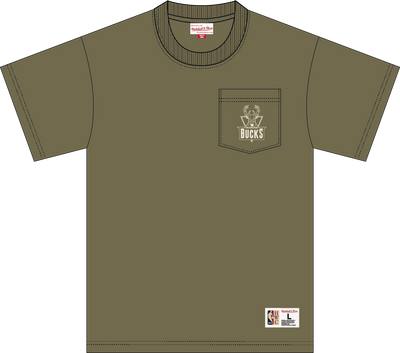 Mitchell & Ness Milwaukee Bucks Olive Mh Premium Pocket T-Shirt