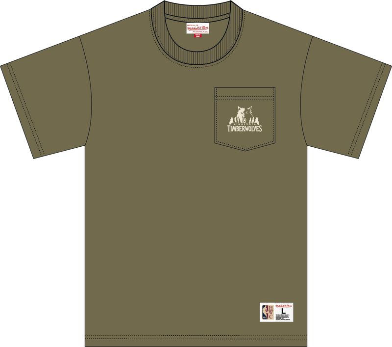 Mitchell & Ness Minnesota Timberwolves Olive Mh Premium Pocket T-Shirt