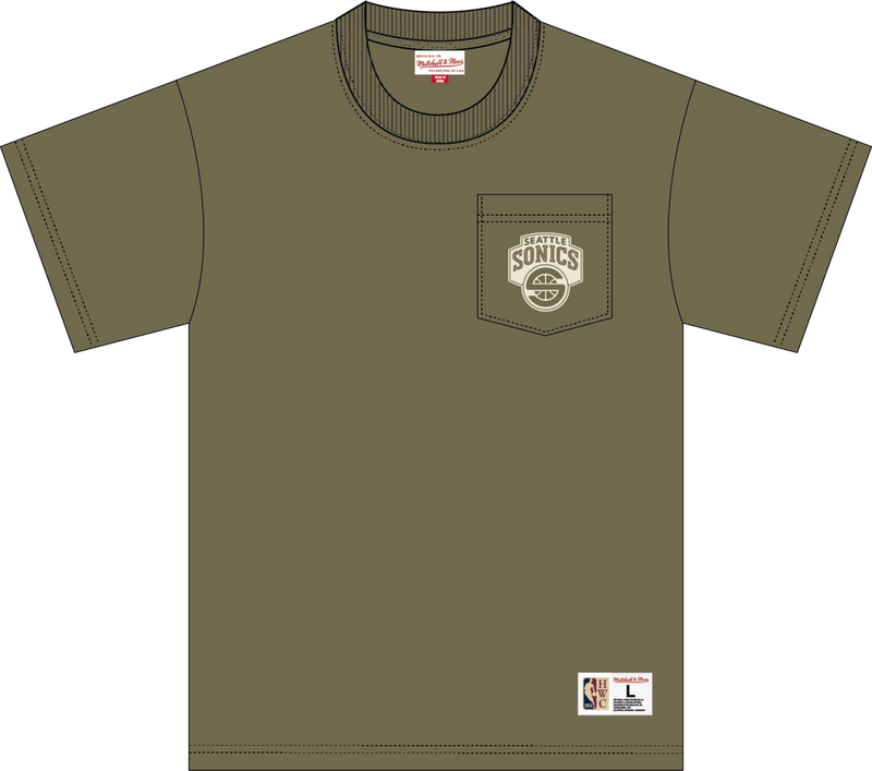 Mitchell & Ness Seattle Supersonics Olive Mh Premium Pocket T-Shirt