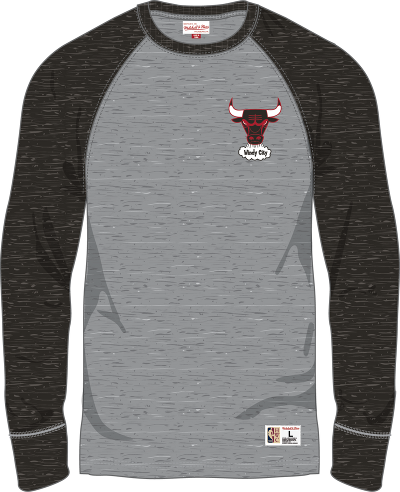 Mitchell & Ness Chicago Bulls Grey Heather Legacy Collection Premium Long Sleeve T-Shirt
