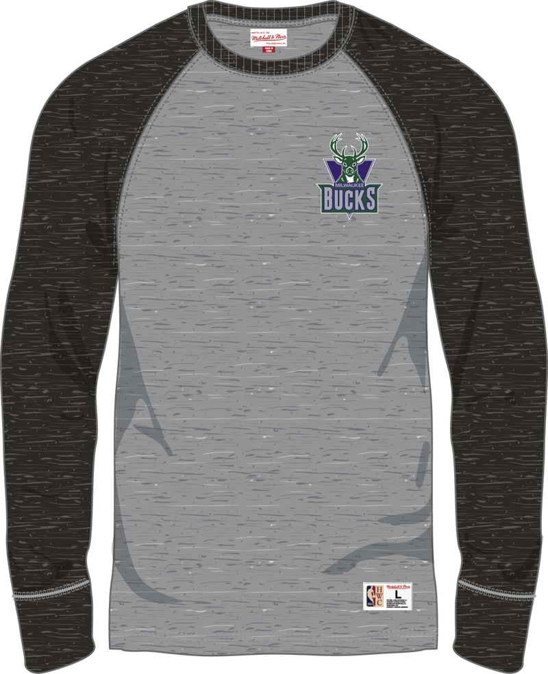 Mitchell & Ness Milwaukee Bucks Grey Heather Legacy Collection Premium Long Sleeve T-Shirt