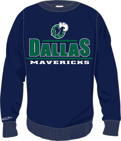 Mitchell & Ness Dallas Mavericks Navy Throw It Back Fleece Crew Sweatshirt