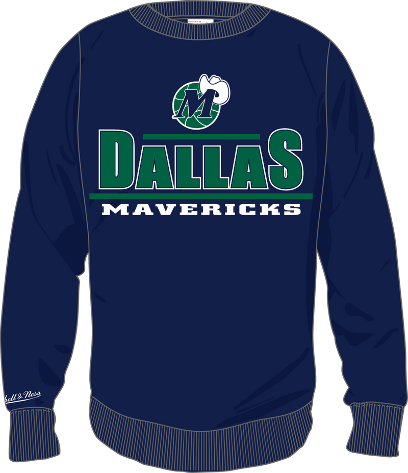 Mitchell & Ness Dallas Mavericks Navy Throw It Back Fleece Crew Sweatshirt