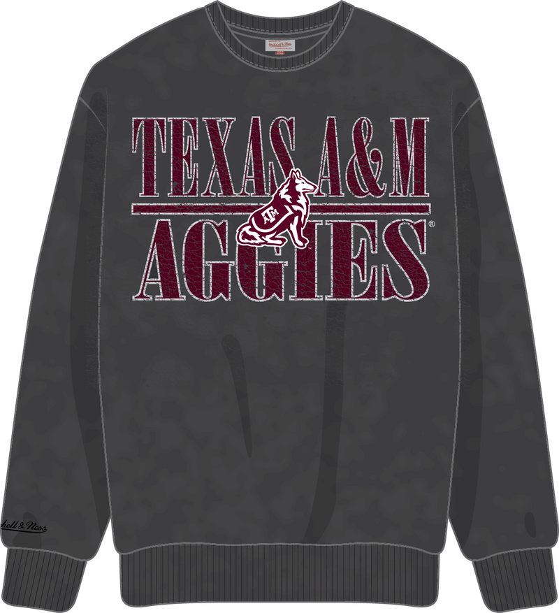 Mitchell & Ness Texas A&M University Black Downtown Collection Fleece Crew Sweatshirt Aggies