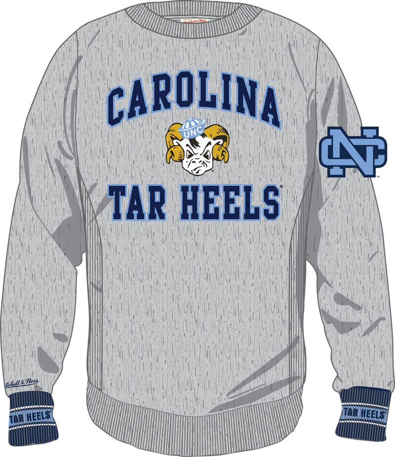 Mitchell & Ness North Carolina Tar Heels Grey Heather Team Celebration Fleece Crew Sweatshirt