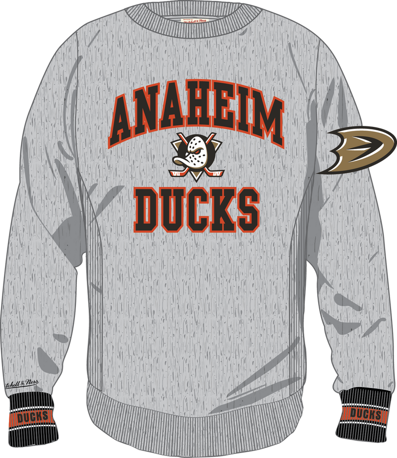 Mitchell & Ness Anaheim Ducks Grey Heather Team Celebration Fleece Crew Sweatshirt