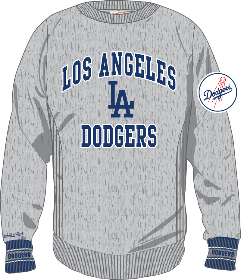 Mitchell & Ness Los Angeles Dodgers Grey Heather Current Logo Team Celebration Fleece Crew Sweatshirt