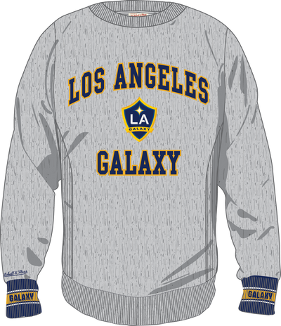 Mitchell & Ness LA Galaxy Grey Heather Current Logo Team Celebration Fleece Crew Sweatshirt
