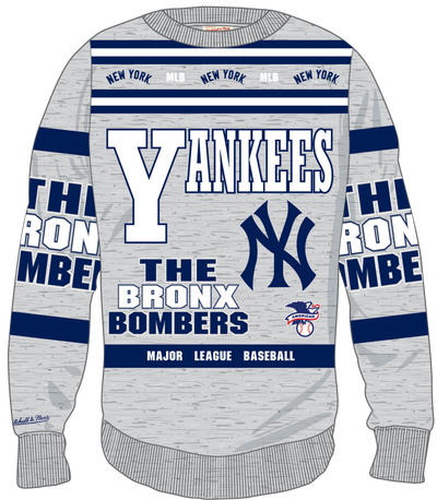 Mitchell & Ness New York Yankees Grey Heather All Over Print Fleece Crew Sweatshirt