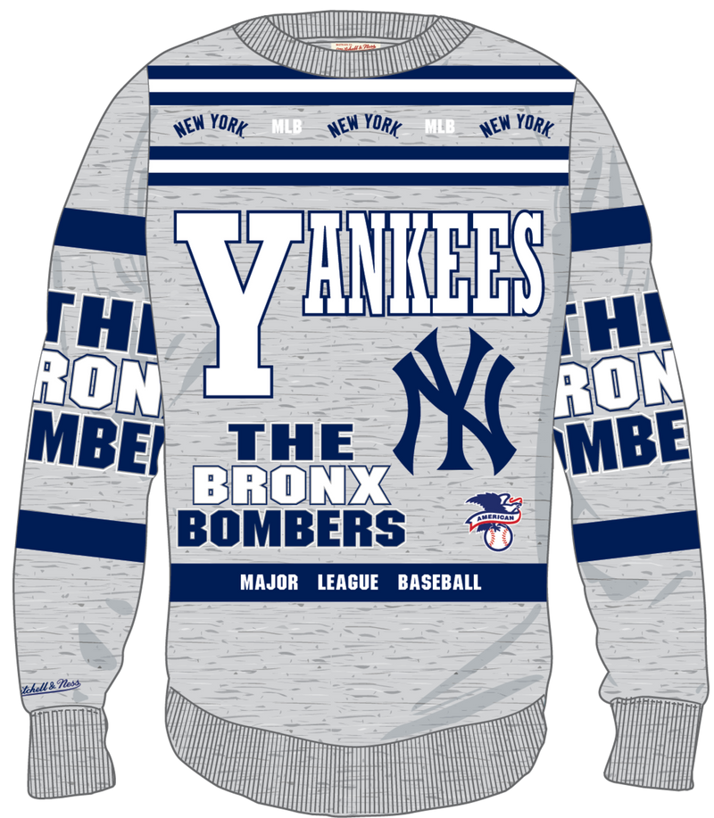 Mitchell & Ness New York Yankees Grey Heather All Over Print Fleece Crew Sweatshirt