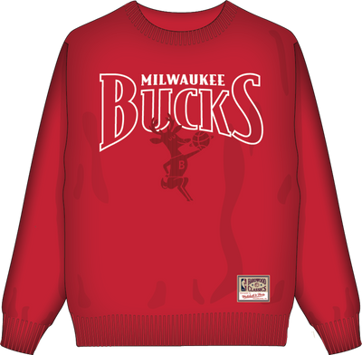 Mitchell & Ness Milwaukee Bucks Red Double Header Crew Sweatshirt