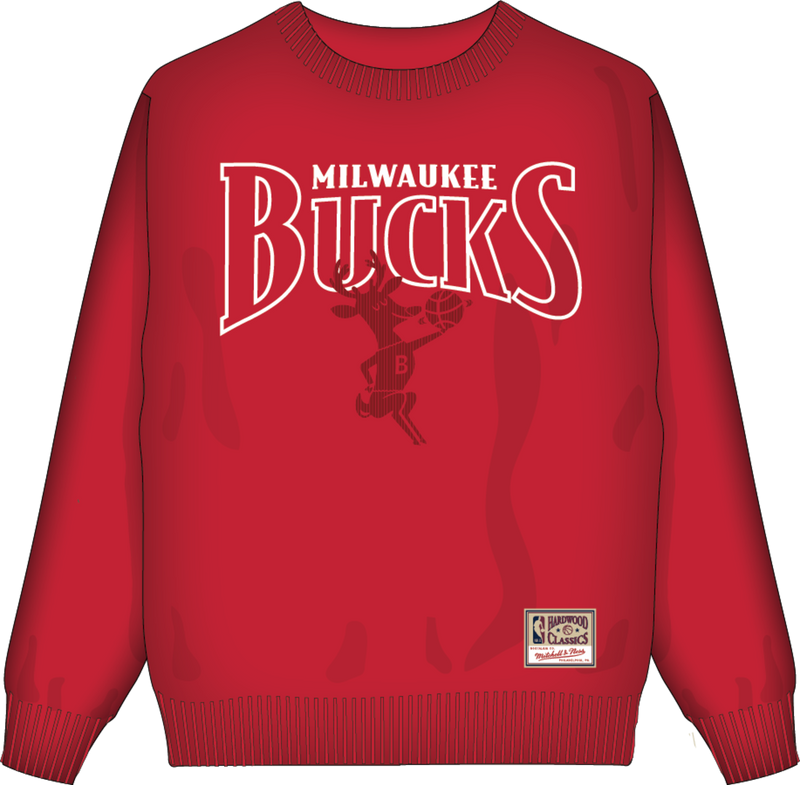 Mitchell & Ness Milwaukee Bucks Red Double Header Crew Sweatshirt
