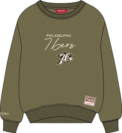 Mitchell & Ness Women's Philadelphia 76ers Olive Lightweight Midweight Crewneck Sweatshirt Sweatshirt
