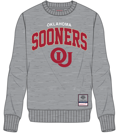 Mitchell & Ness University of Oklahoma Grey Heather Classic Arch Crew Sweatshirt Sooners