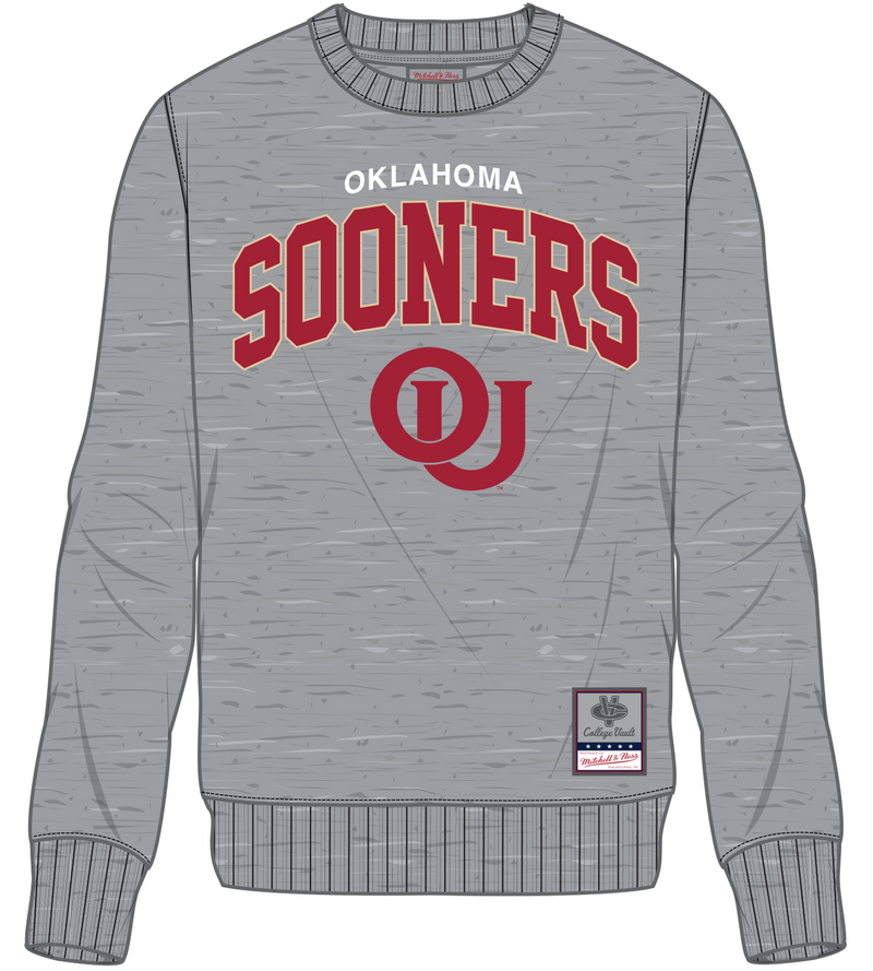 Mitchell & Ness University of Oklahoma Grey Heather Classic Arch Crew Sweatshirt Sooners