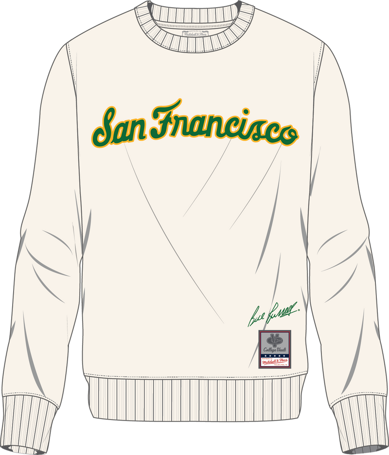 Mitchell & Ness Bill Russell University of San Francisco Cream Crewneck Sweatshirt Usf Dons