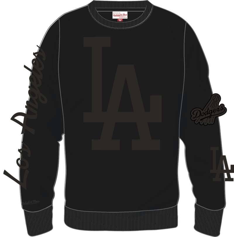 Mitchell & Ness Los Angeles Dodgers Black Phantom Fleece Crew Sweatshirt