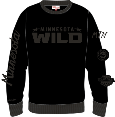 Mitchell & Ness Minnesota Wild Black Phantom Fleece Crew Sweatshirt