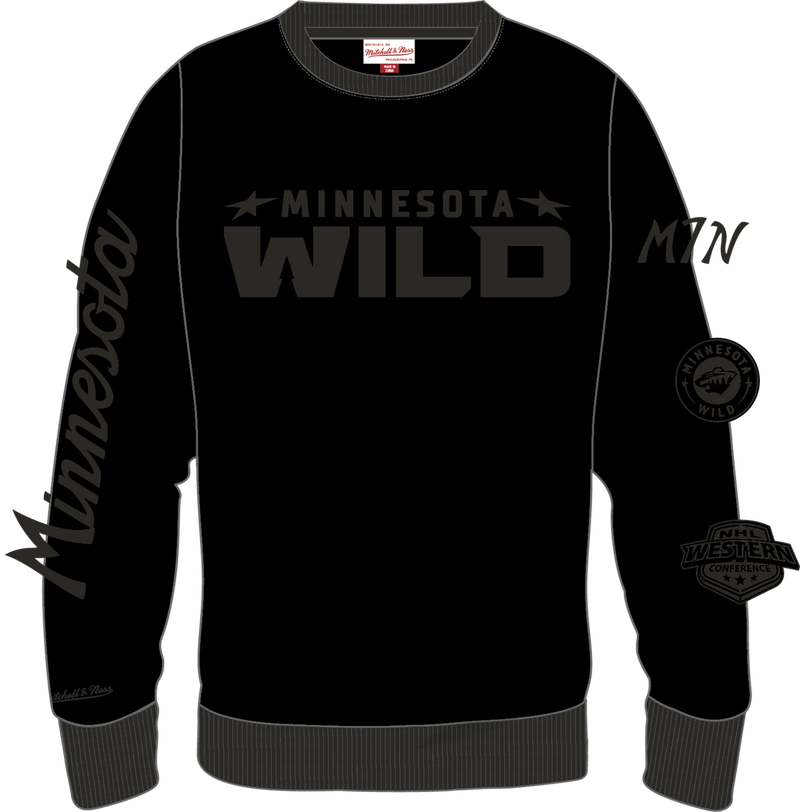 Mitchell & Ness Minnesota Wild Black Phantom Fleece Crew Sweatshirt