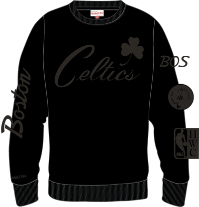 Mitchell & Ness Boston Celtics Black Phantom Fleece Crew Sweatshirt