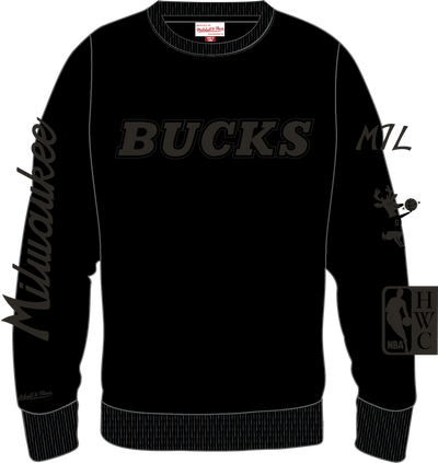 Mitchell & Ness Milwaukee Bucks Black Phantom Fleece Crew Sweatshirt