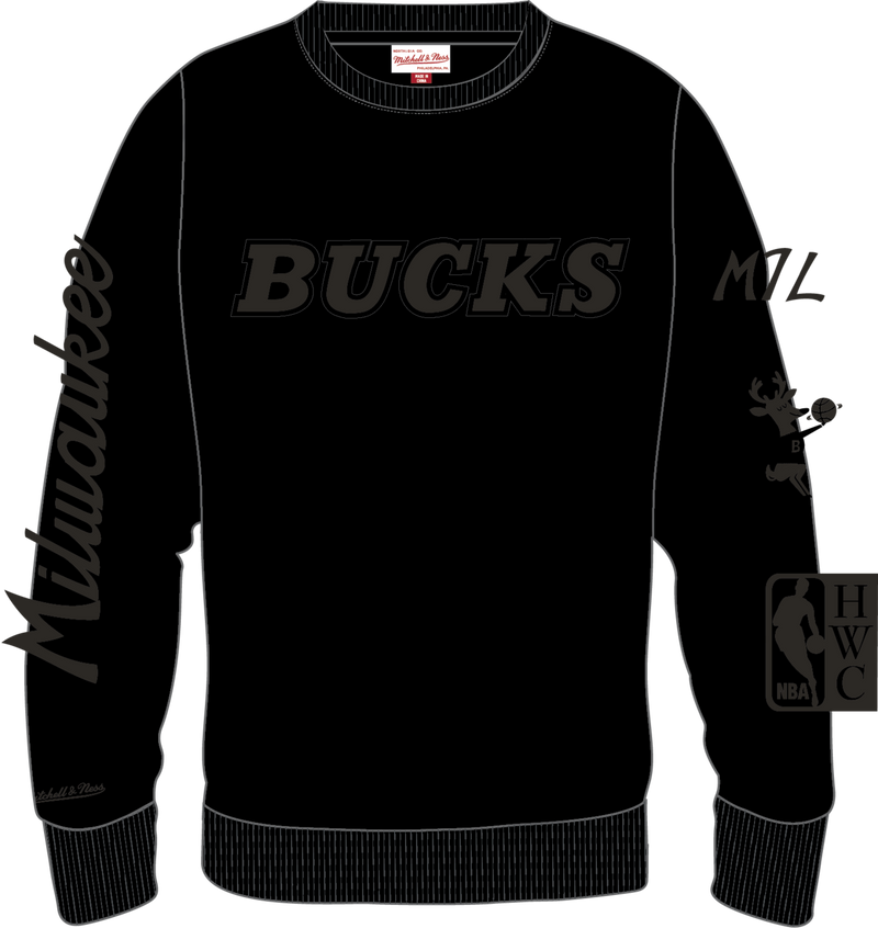 Mitchell & Ness Milwaukee Bucks Black Phantom Fleece Crew Sweatshirt