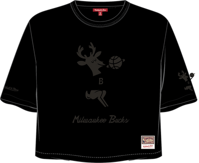 Mitchell & Ness Women's Milwaukee Bucks Black Phantom Crop T-Shirt
