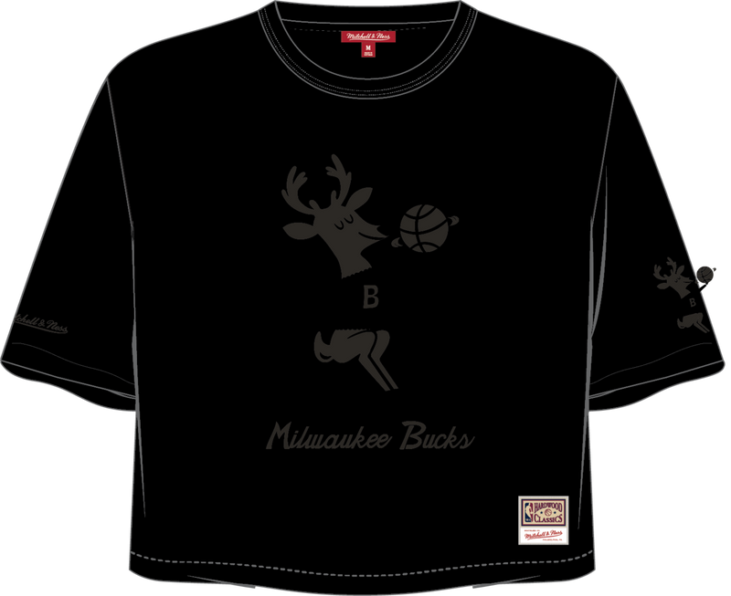 Mitchell & Ness Women's Milwaukee Bucks Black Phantom Crop T-Shirt