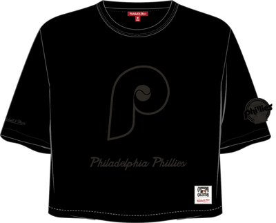 Mitchell & Ness Women's Philadelphia Phillies Black Phantom Crop T-Shirt