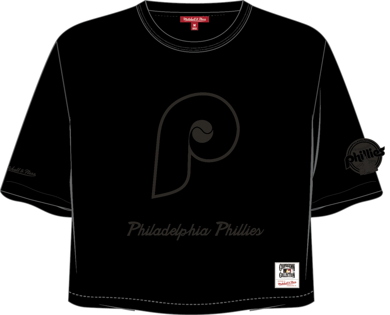Mitchell & Ness Women's Philadelphia Phillies Black Phantom Crop T-Shirt