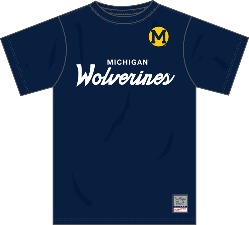 Mitchell & Ness University of Michigan Navy Team Color Head Coach T-Shirt Wolverines