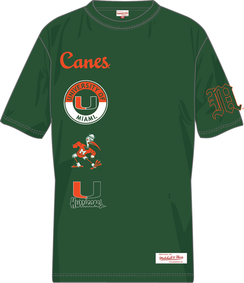 Mitchell & Ness Miami Hurricanes Bucks Green Double Clutch Premium T-Shirt
