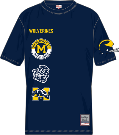 Mitchell & Ness Michigan Wolverines Navy Double Clutch Premium T-Shirt