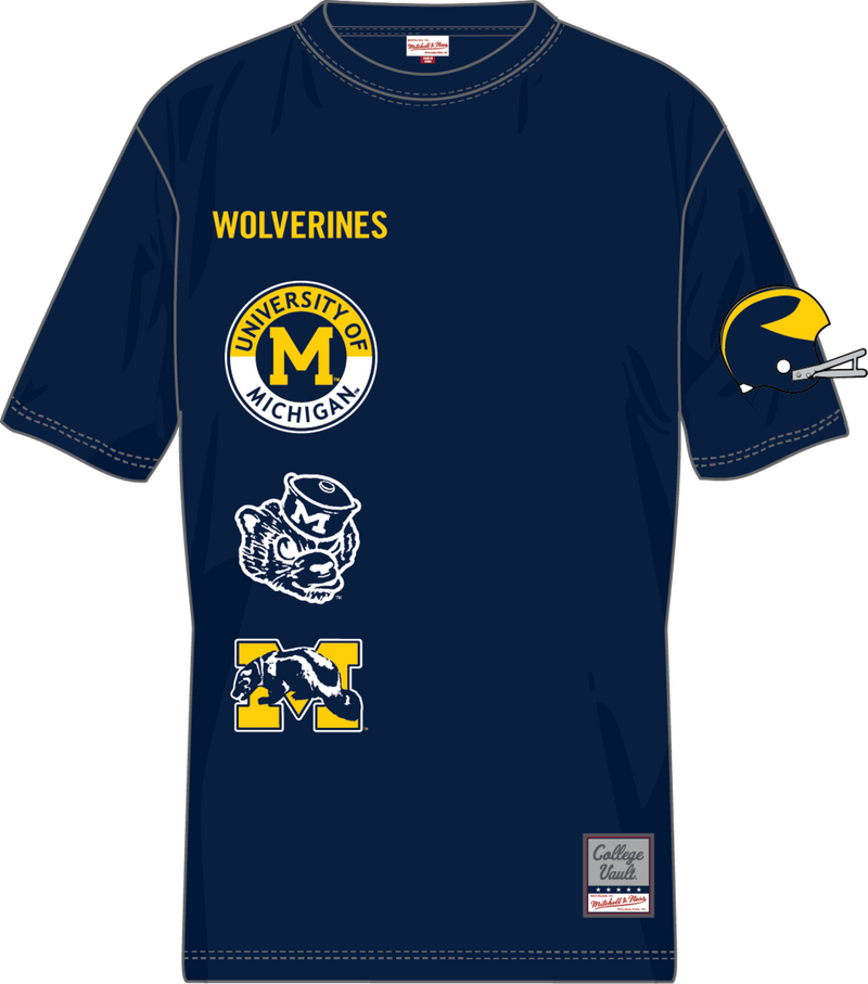 Mitchell & Ness Michigan Wolverines Navy Double Clutch Premium T-Shirt