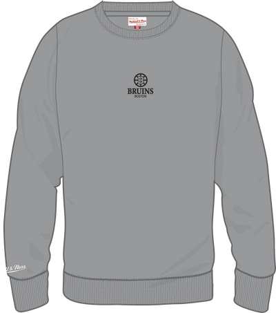Mitchell & Ness Boston Bruins Grey Core Essentials Fleece Crew Sweatshirt