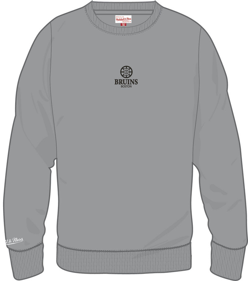 Mitchell & Ness Boston Bruins Grey Core Essentials Fleece Crew Sweatshirt