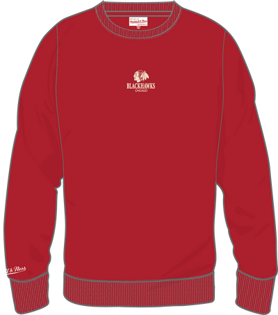 Mitchell & Ness Chicago Blackhawks Scarlet Core Essentials Fleece Crew Sweatshirt